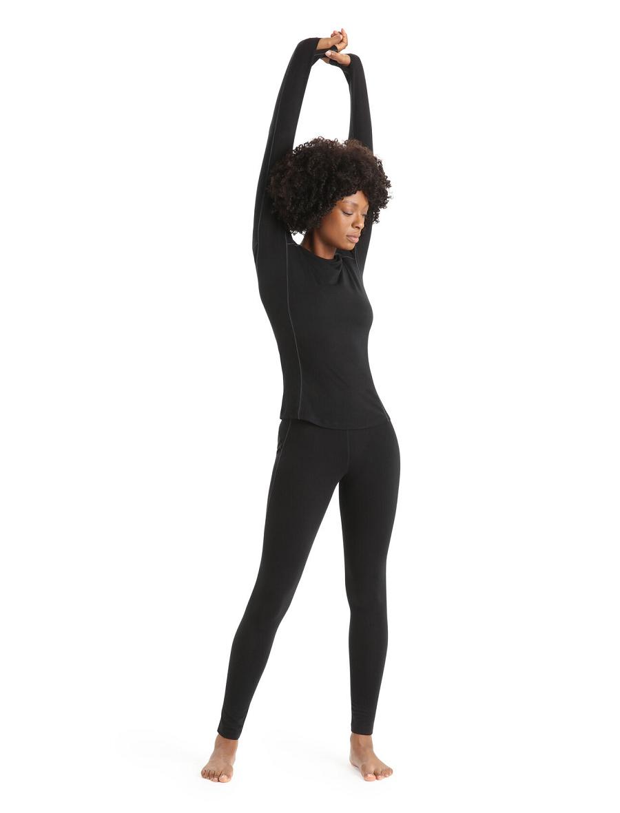 Icebreaker BodyfitZone™ Merino 150 Zone Long Sleeve Crewe Thermal Top Naisten Base Layers Mustat | FI 1887SGLO